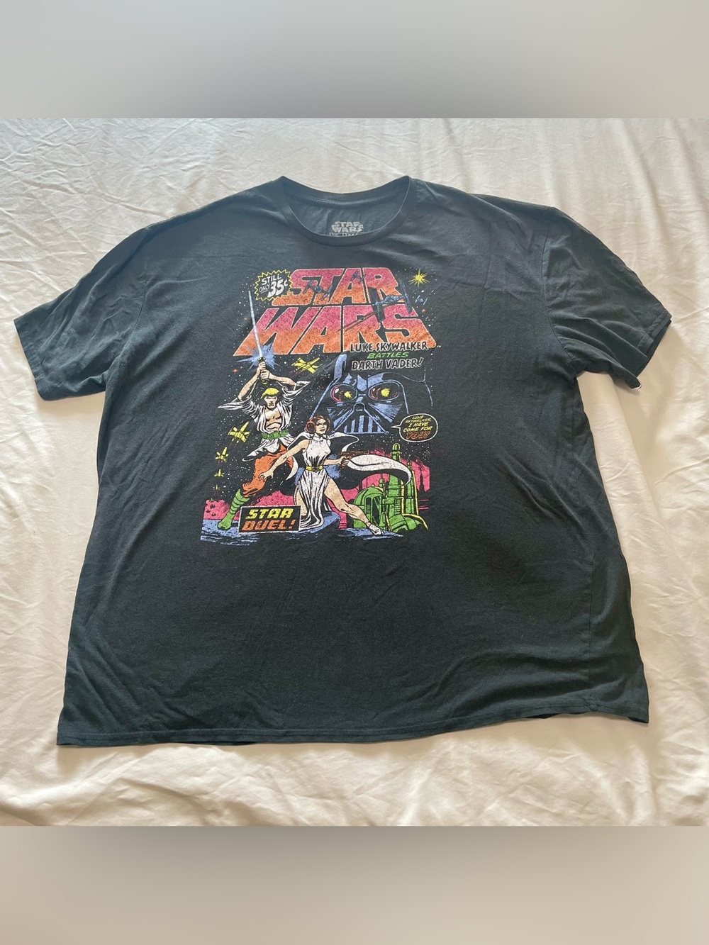 Star Wars Black Short Sleeve Tee with Multicolor Vintage Comic Print